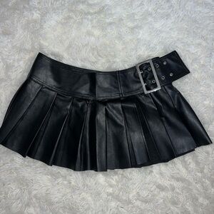 Black Pleated Leather Skort